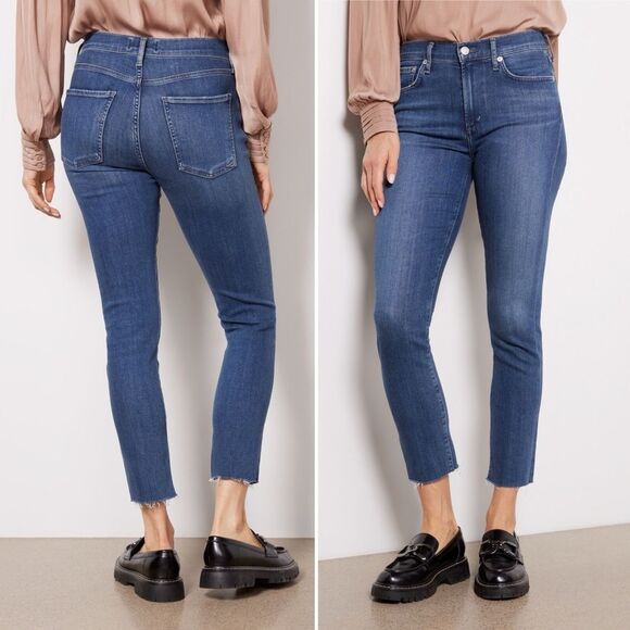 AGOLDE Sophie Crop Jeans Women's Size 27 Raw Hem Slim Jean Claremont Medium Wash - Picture 1 of 13